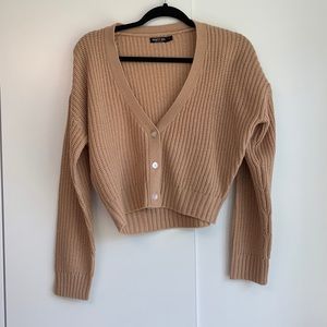 Nasty Gal Camel Knit Crop Button Up Cardigan